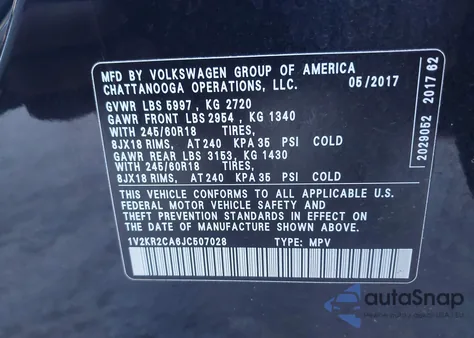 2018 Volkswagen Atlas 3.6L V6 Se from USA, damaged, VIN 1V2KR2CA6JC507028